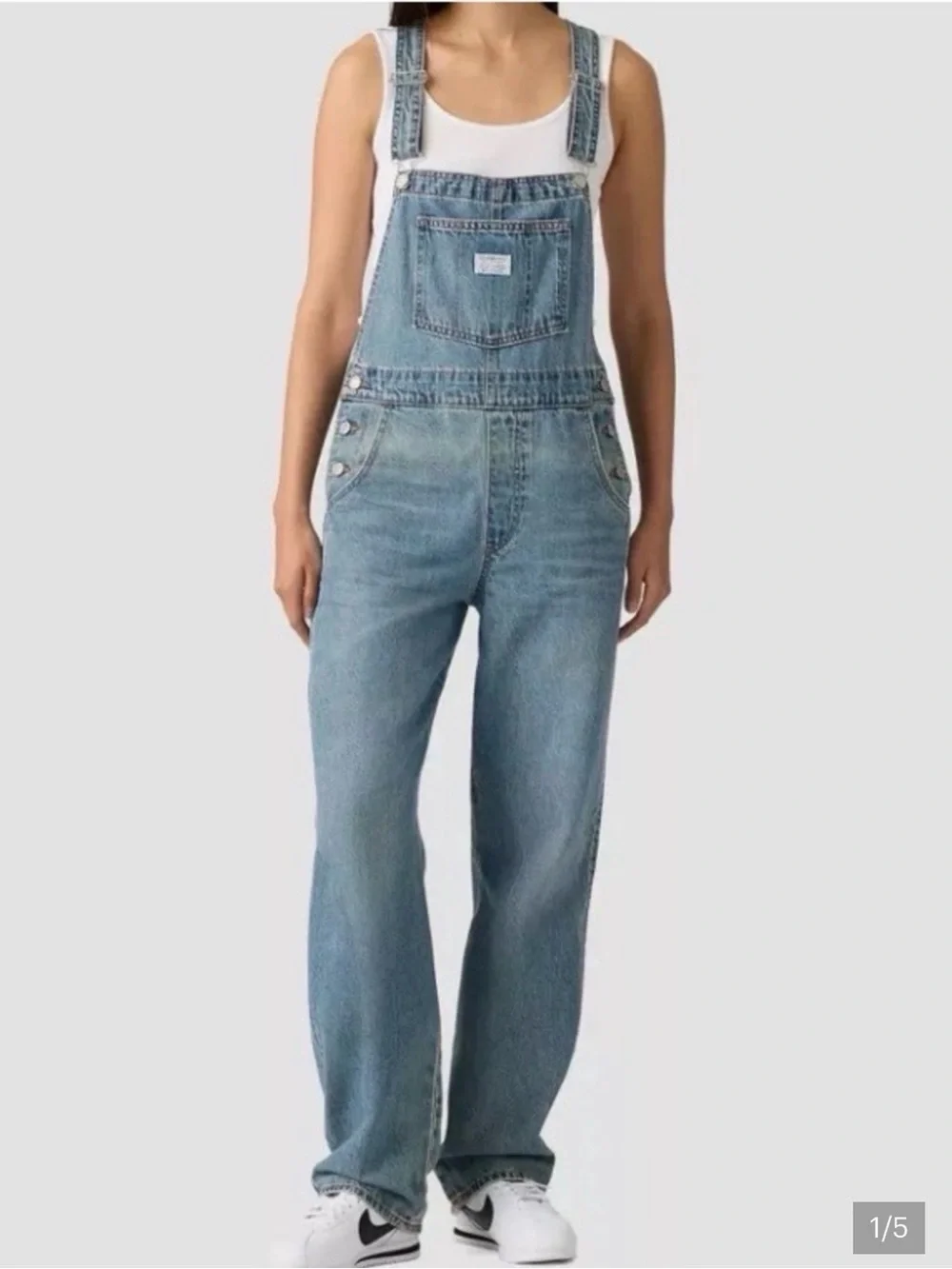 Light Blue Denim Women's Jeans Overalls with Front Bib Pocket